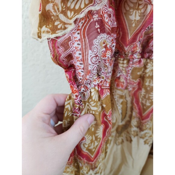 Mod Modele Womens M Red Tan Paisley Sleeveless Boho Midi Dress - Picture 4 of 8